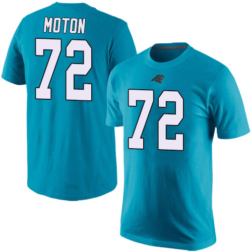 Carolina Panthers Men Blue Taylor Moton Rush Pride Name and Number NFL Football #72 T Shirt